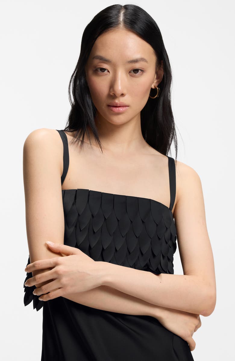 BOSS Dalaster Faux Feather Bodice Maxi Dress, Alternate, color, Black