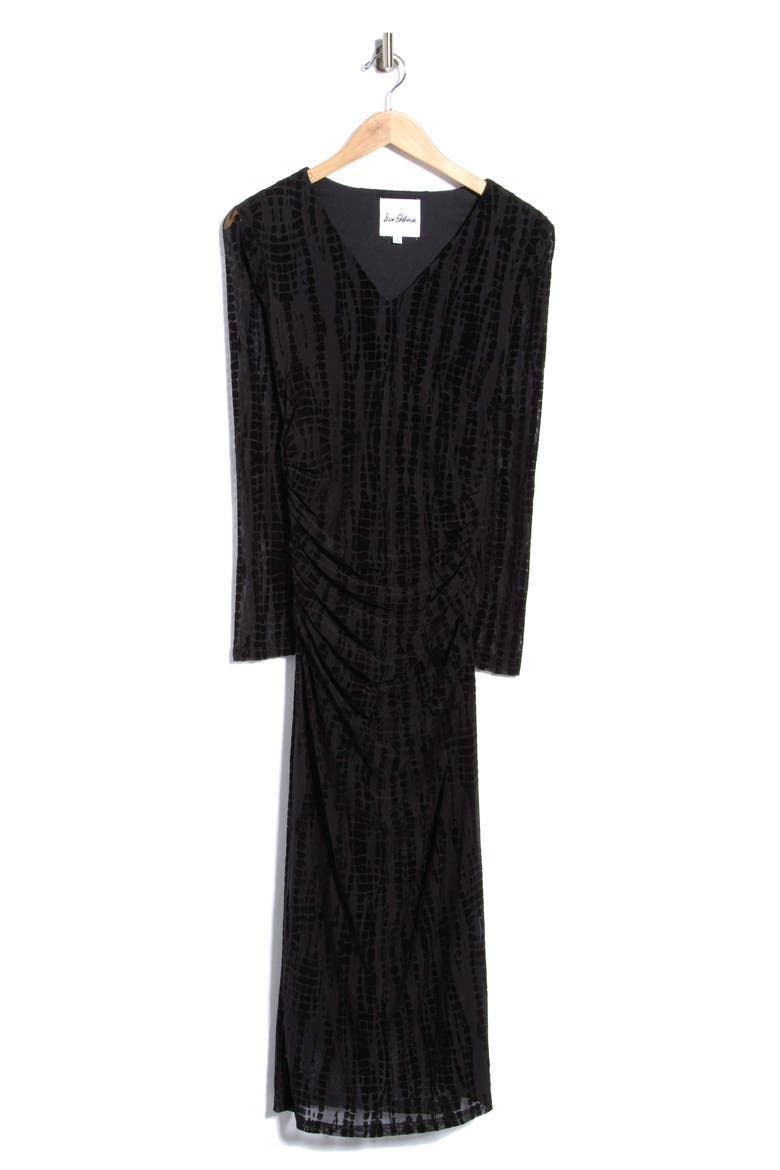 V-Neck Velvet Midi Dress, Main, color, BLACK
