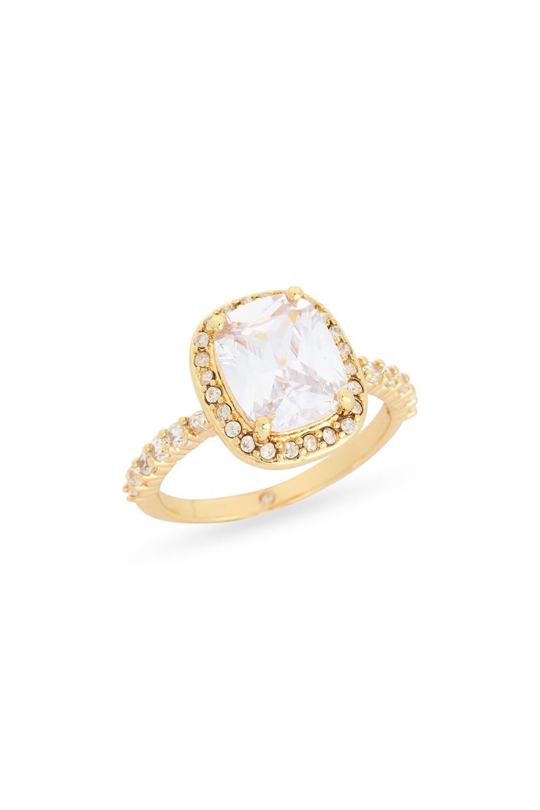 Cushion Cut Cubic Zirconia Halo Ring, Main, color, CLEAR- GOLD
