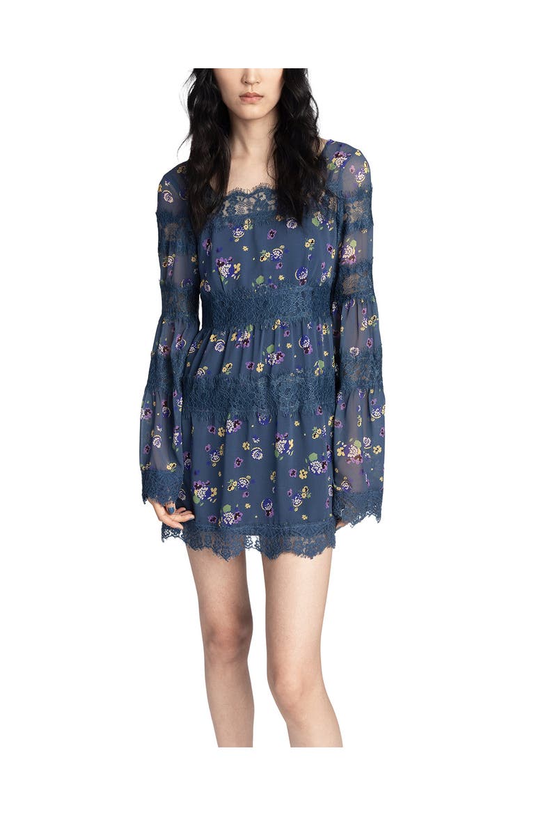 Night Blooming Chiffon Dress, Main, color, INDIGO MULTI