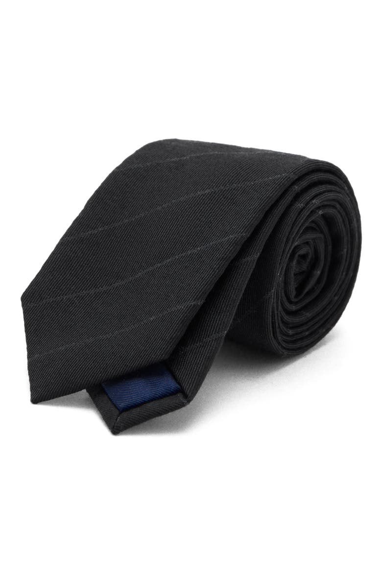 Stripe Wool Blend Tie, Main, color, BLACK