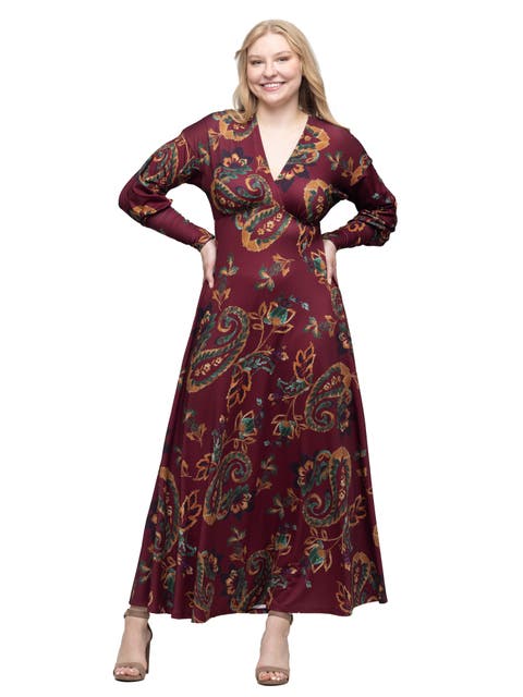 Paisley Print Bishop Sleeve A Line Maxi Dress