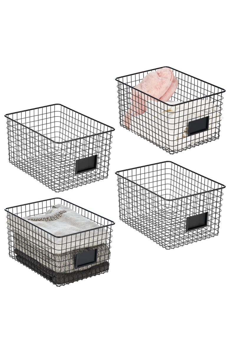 mDesign Bedroom Closet Storage Organizer Basket, Label Slot, 4 Pack, Alternate, color, 