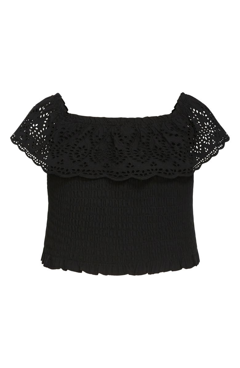 City Chic Jayde Eyelet Overlay Top, Alternate, color, Black