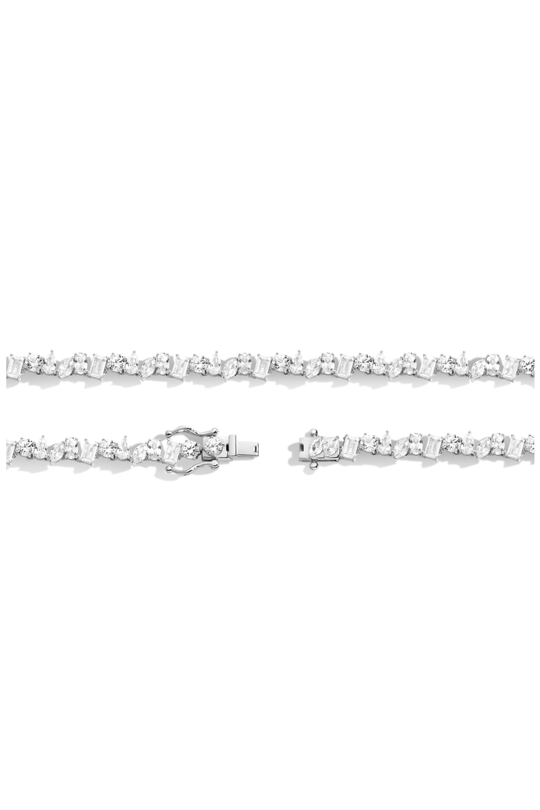 Lab Grown Sapphire Mixed Shape Tennis Necklace, Alternate, color, White Gold Vermeil