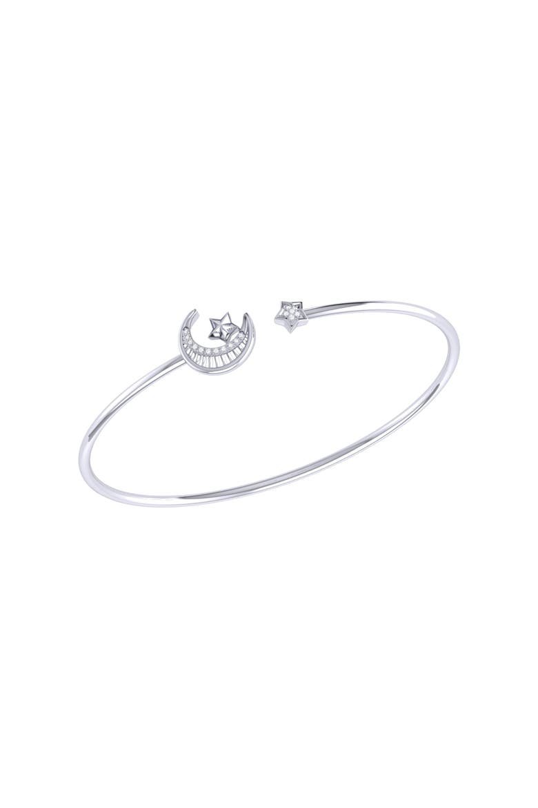 Starkissed Crescent Sterling Silver Diamond Adjustable Cuff, Main, color, Silver