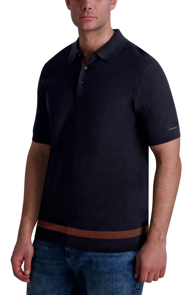 KARL LAGERFELD PARIS Stripe Textured Piqué Polo, Alternate, color, Black