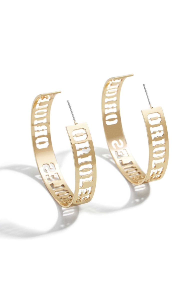 WEAR by Erin Andrews x Baublebar Baltimore Orioles Large Cutout Hoop Earrings, Main, color, Gold