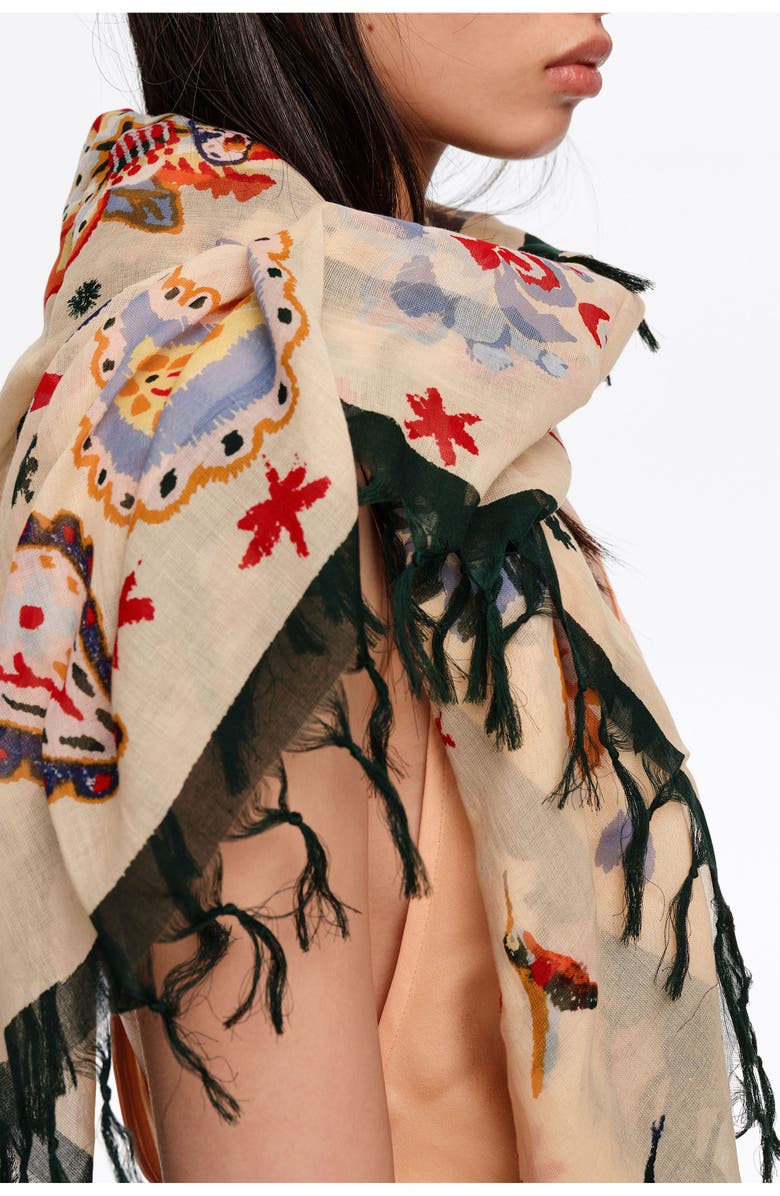 Bimba y Lola Tropical Birds Shawl, Alternate, color, Green