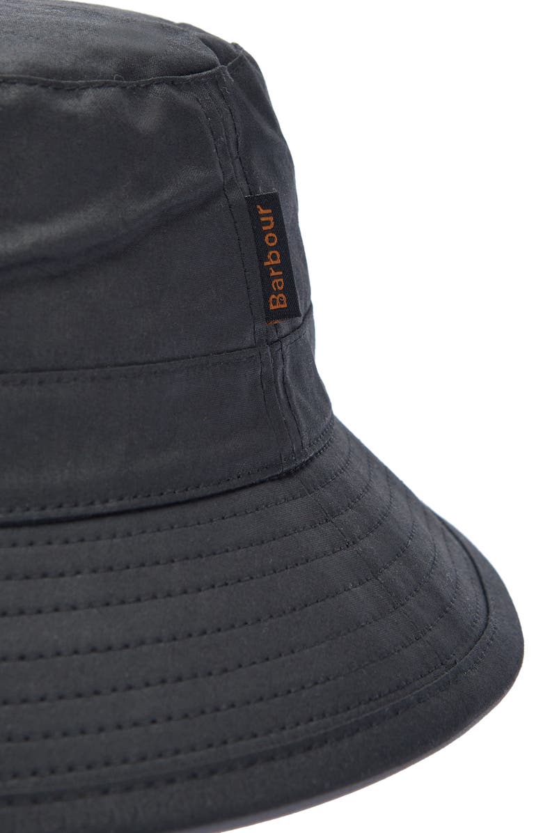 Barbour Waxed Cotton Bucket Hat, Alternate, color, Black