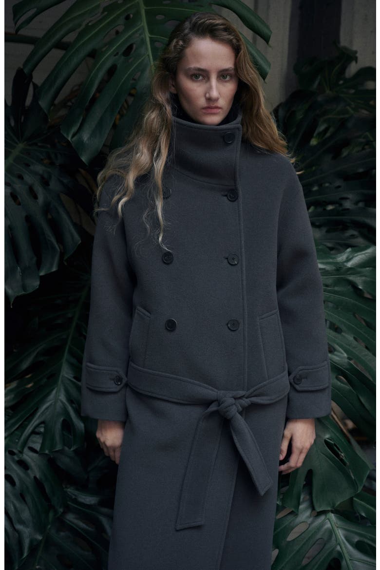 Belted Virgin Wool Blend Coat, Alternate, color, GREY