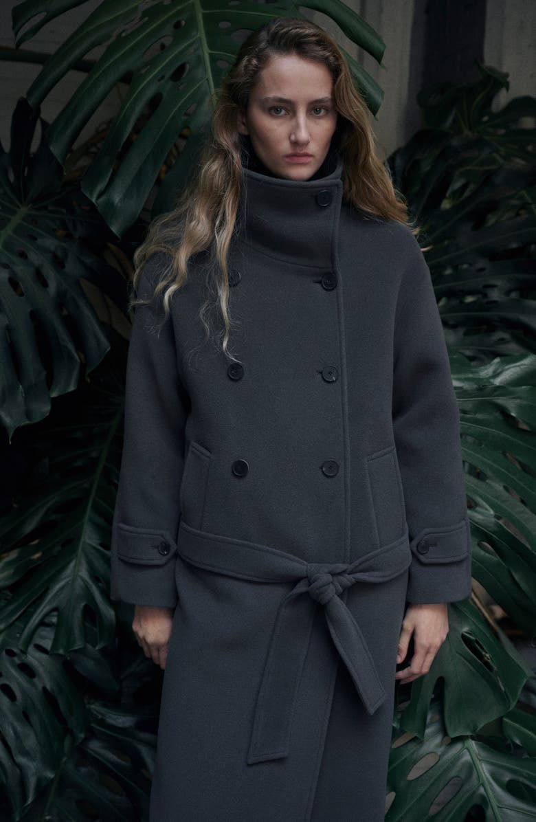 MANGO Belted Virgin Wool Blend Coat, Alternate, color, Grey