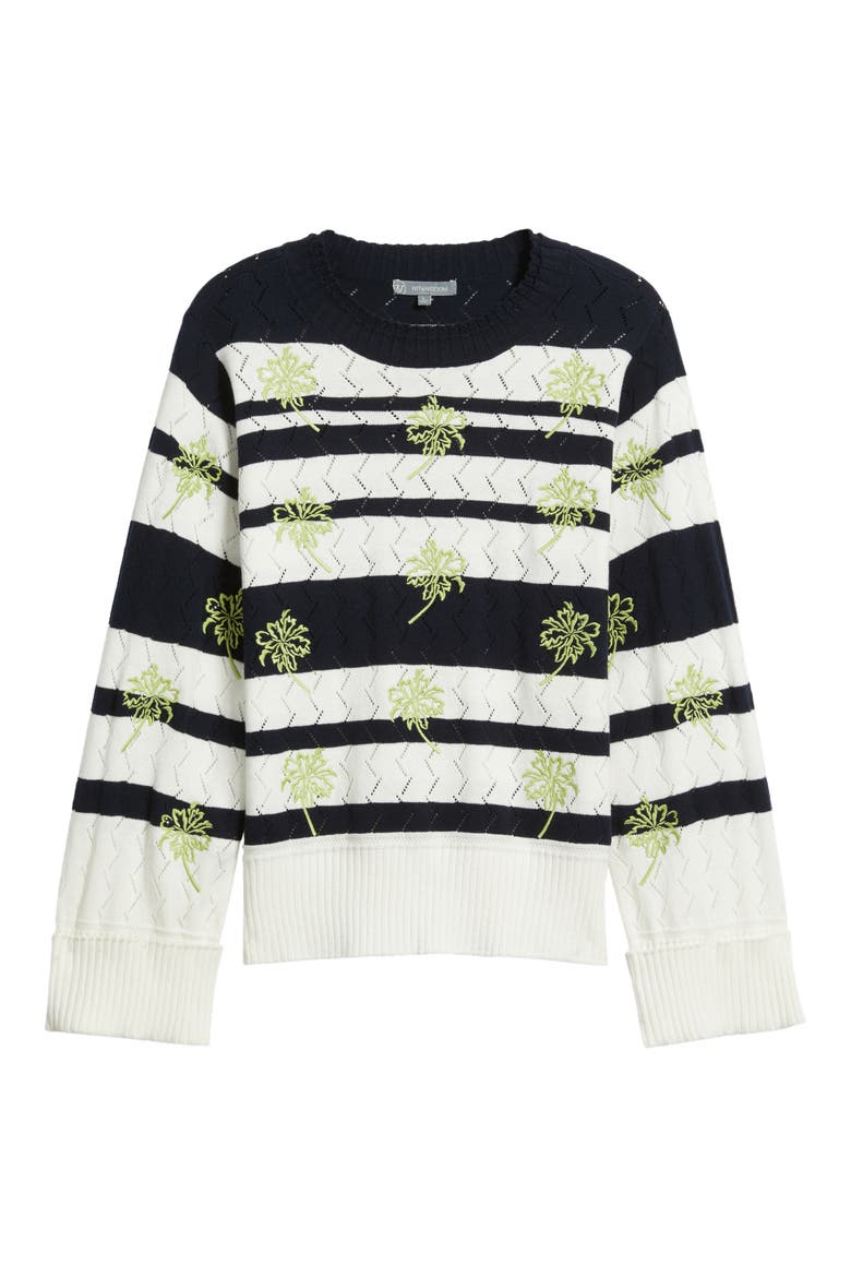 Embroidered Stripe Pointelle Sweater, Alternate, color, OFF WHITE/ NAVY MULTI