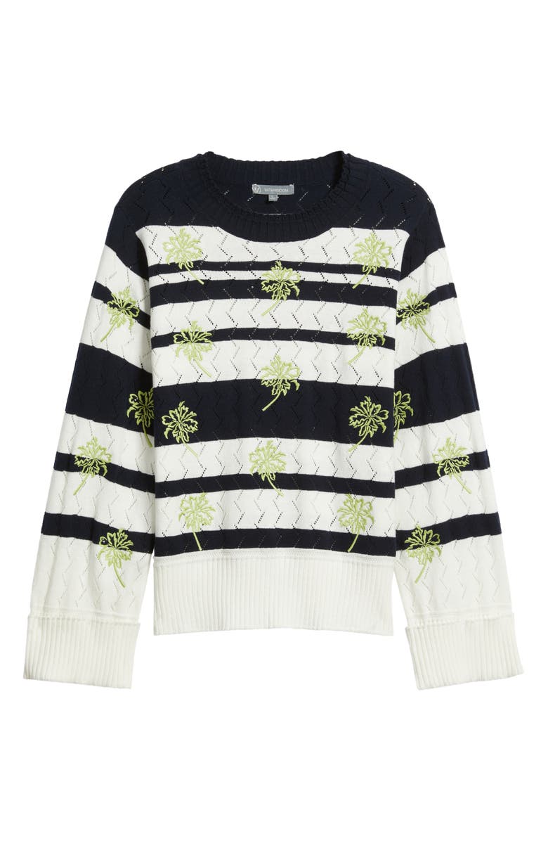 Wit & Wisdom Embroidered Stripe Pointelle Sweater, Alternate, color, Off White/ Navy Multi