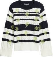Wit & Wisdom Embroidered Stripe Pointelle Sweater