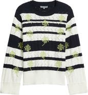 Wit & Wisdom Embroidered Stripe Pointelle Sweater