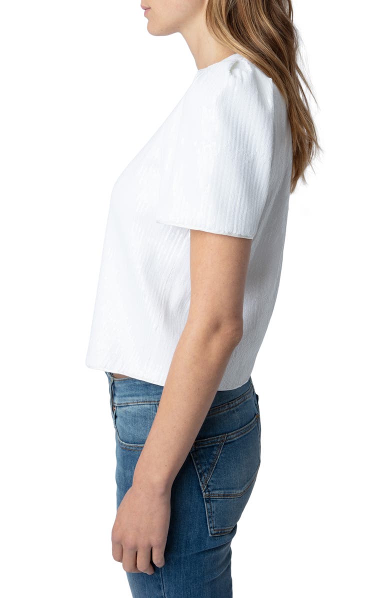 Zadig & Voltaire Tchao Sequin Short Sleeve Top, Alternate, color, 