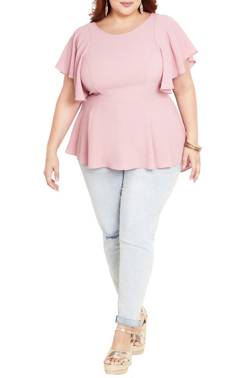 City Chic Romantic Mood Flutter Sleeve Top In Pink