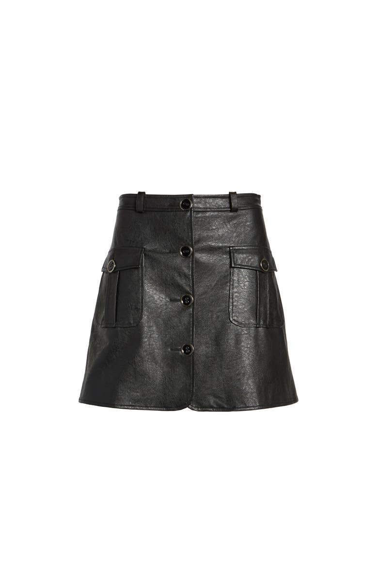 Envoy Faux Leather Moto Skirt, Alternate, color, JET