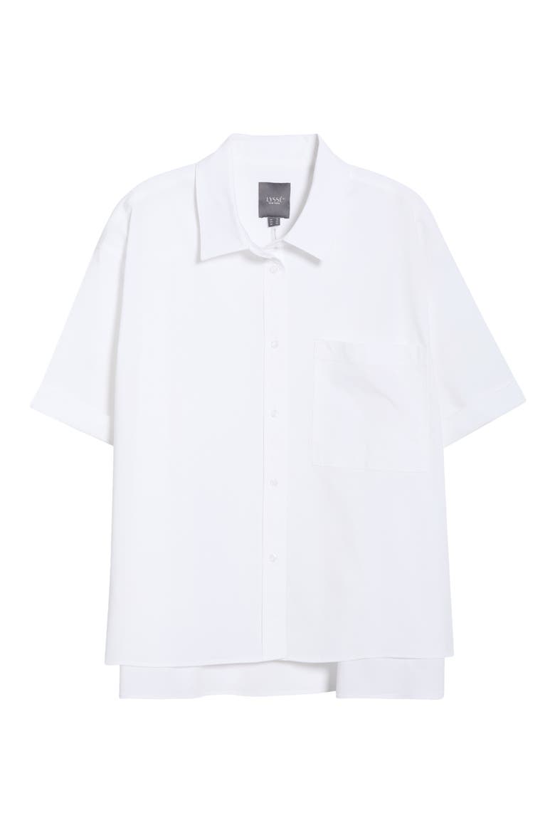 Corinna Oversize Short Sleeve Crop Button-Up Shirt, Alternate, color, WHITE