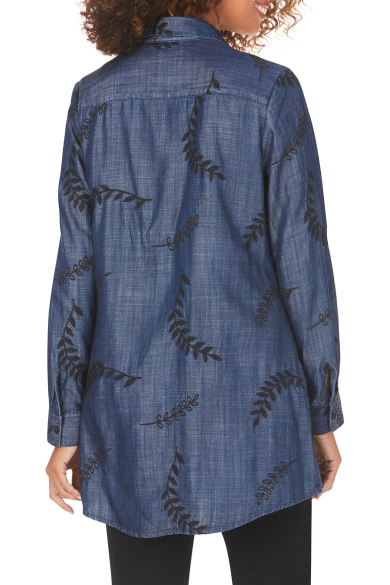 Cici Embroidered Tunic Shirt, Alternate, color, NAVY