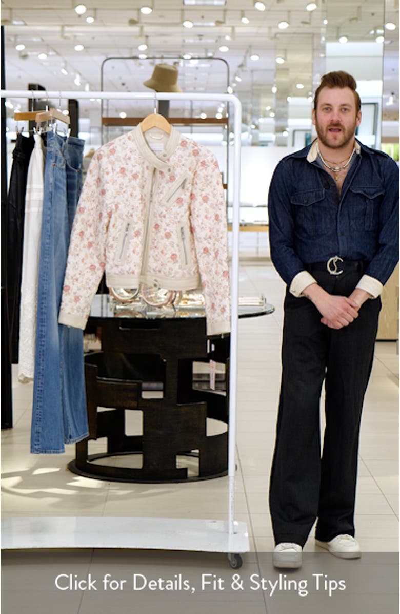 Floral Quilted Faux-Ever Leather<sup>™</sup> Trim Crop Moto Jacket, sales video thumbnail