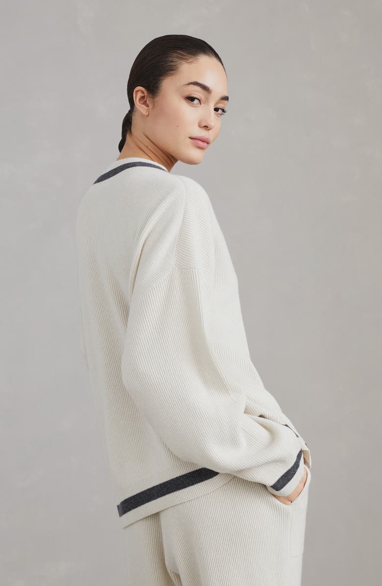 Brunello Cucinelli Cashmere English rib sweater with logo, Alternate, color, 