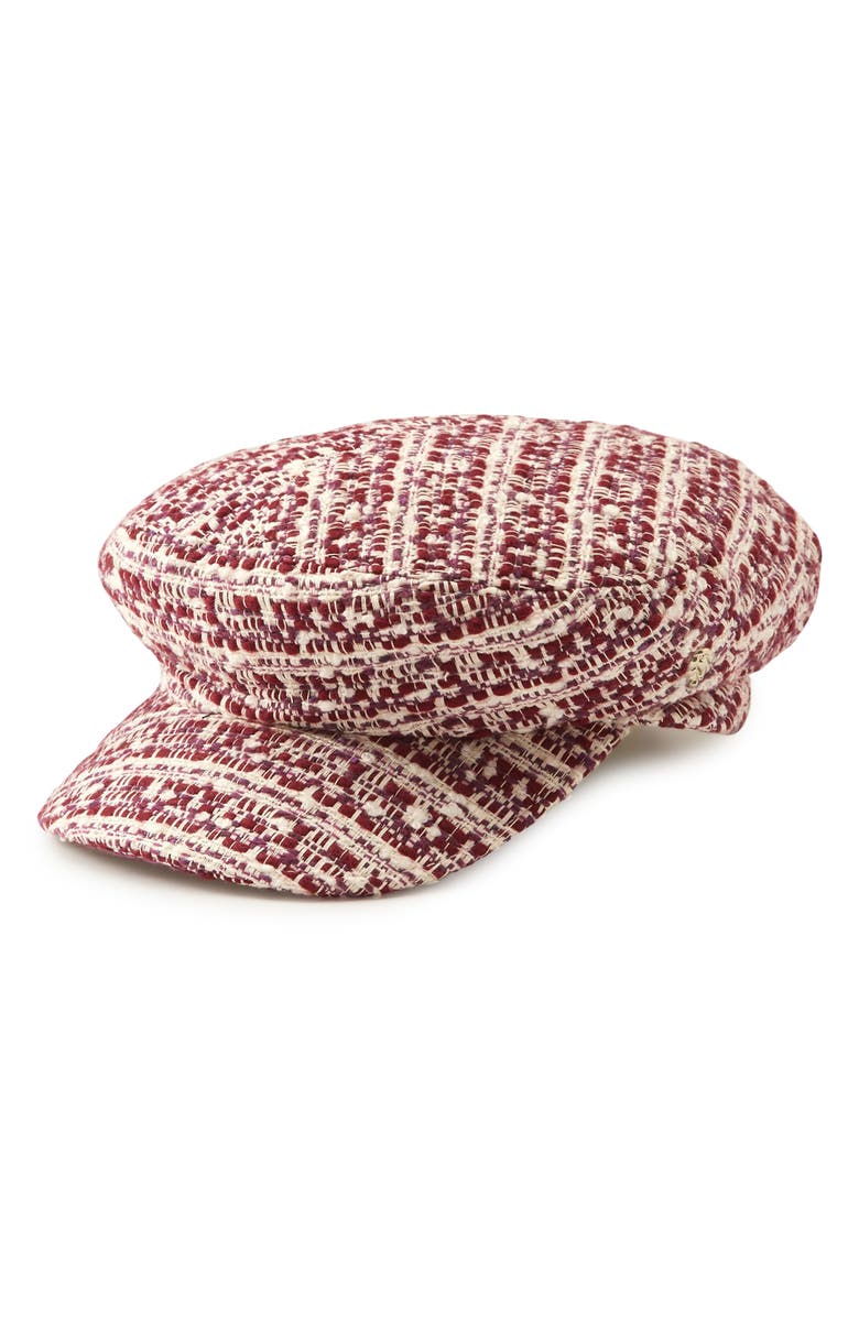 Helen Kaminski Rikki Tweed Skipper Cap, Main, color, Cranberry
