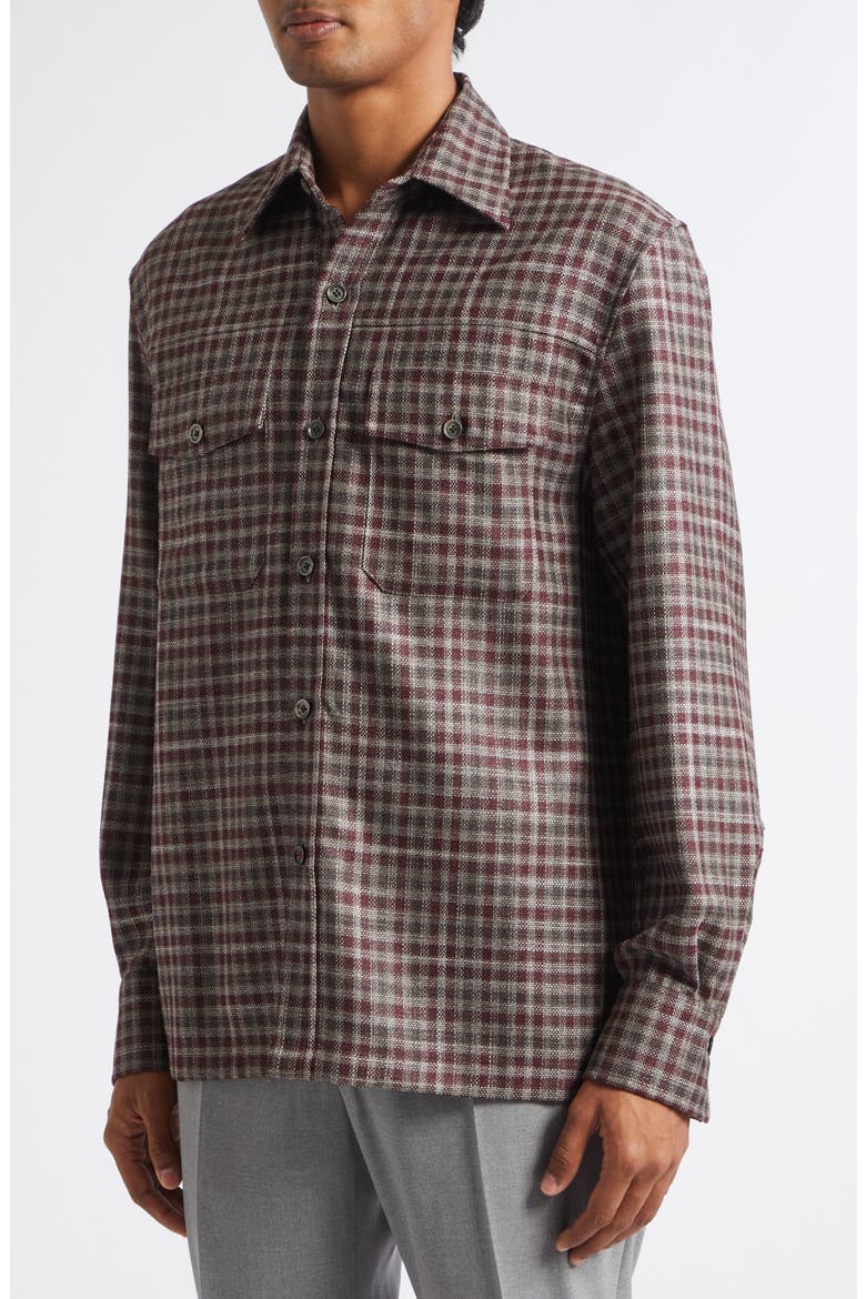 Damier Check Wool & Silk Overshirt, Alternate, color, BRUNO 400