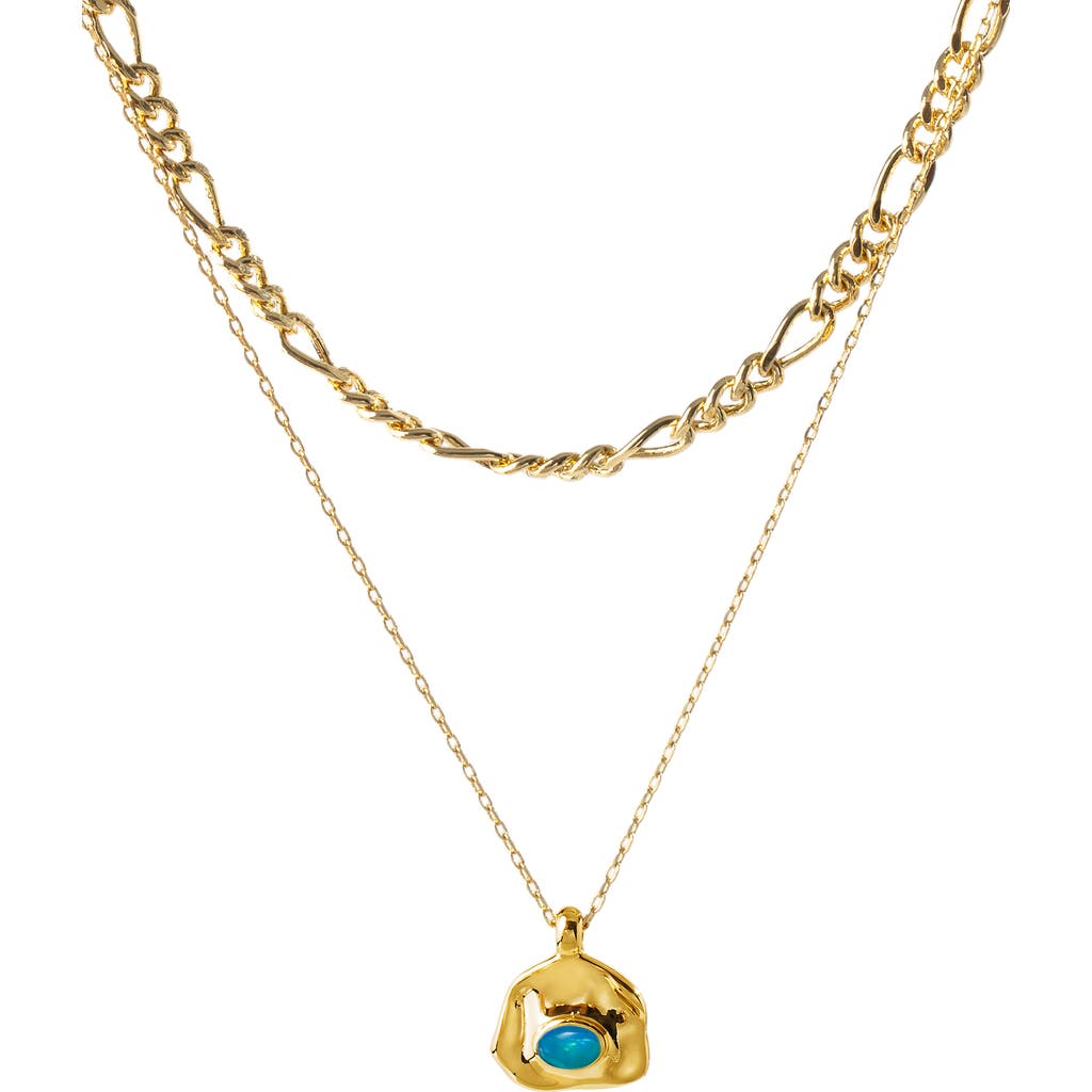 Classicharms Aria Gemstone Pendant Necklace and Figaro Chain Layering Set in Gold/sky Blue  product