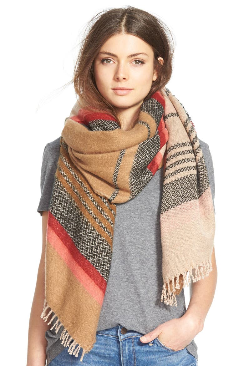 Hinge® 'Jacquard Stripe Scarf, Main, color, TAN COMBO