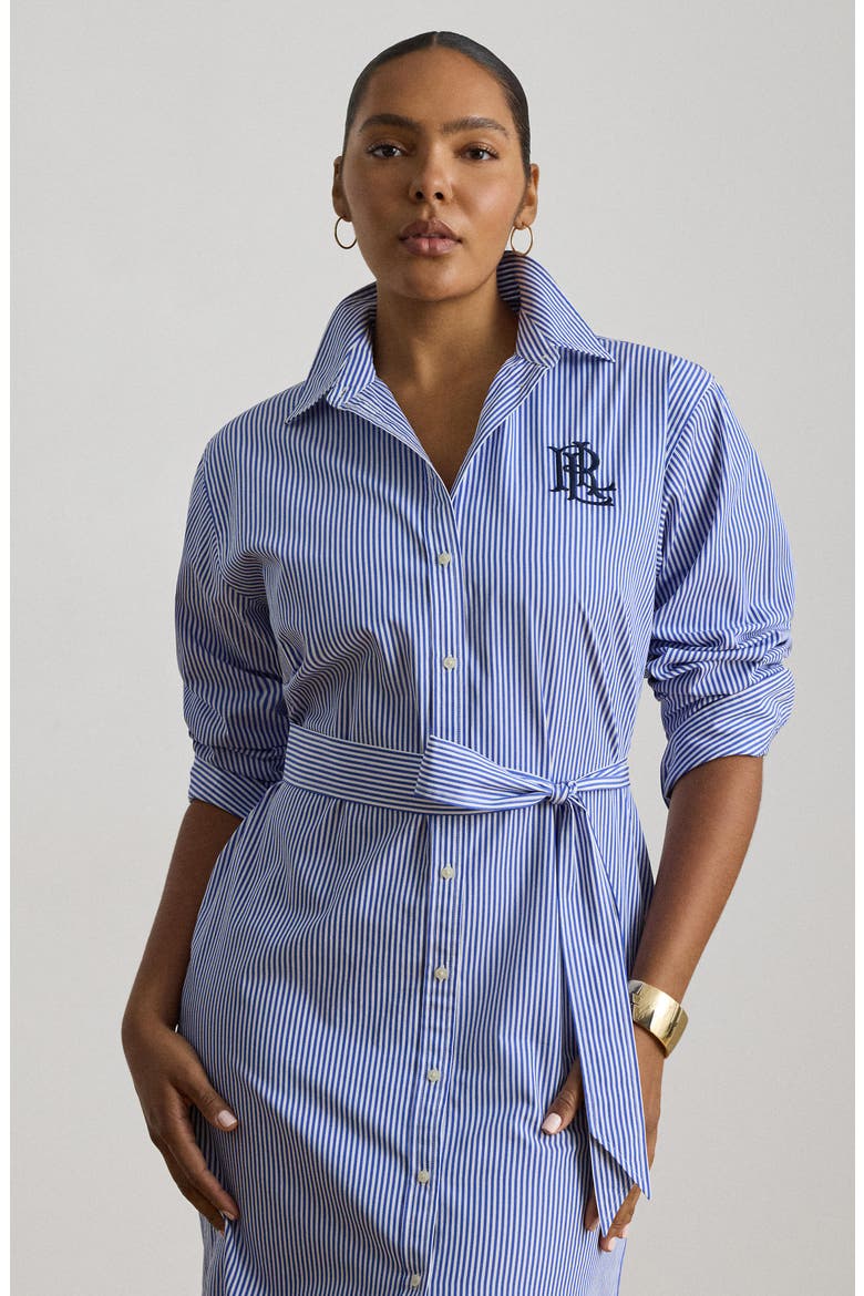 Amity Embroidered Logo Stripe Long Sleeve Cotton Midi Shirtdress, Alternate, color, BLUE/ WHITE