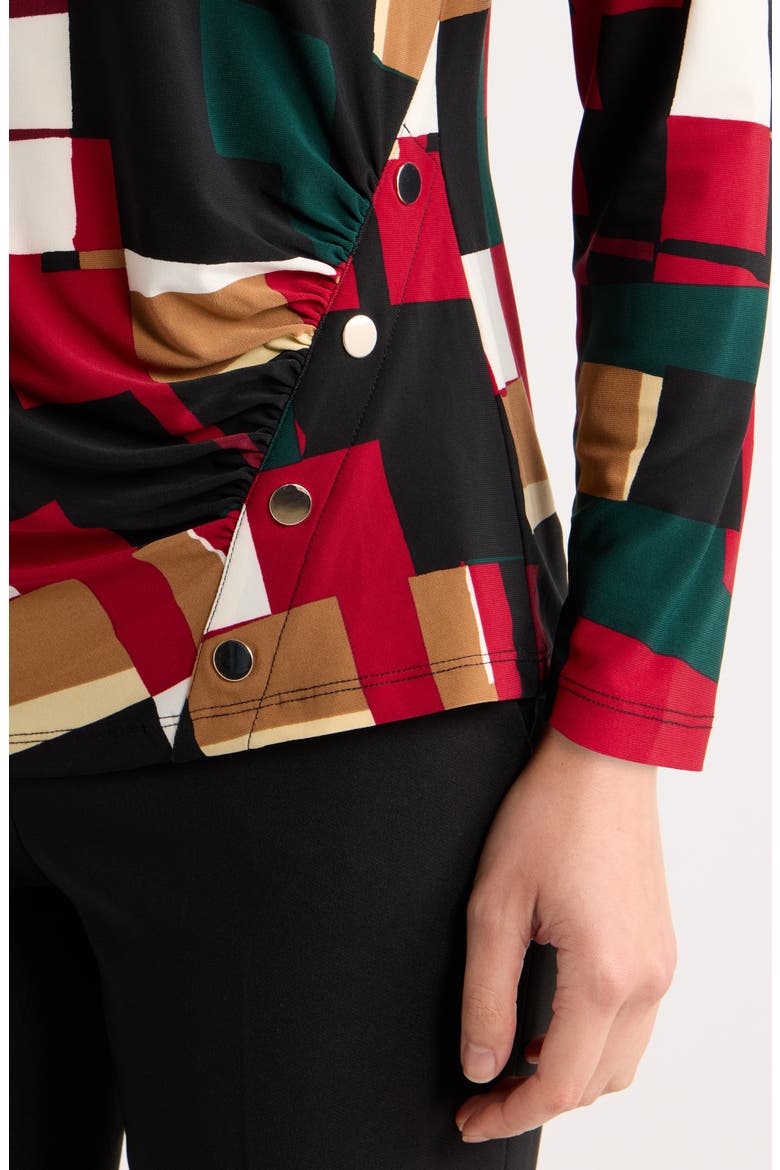 Geometric Print Ruched Long Sleeve Top, Alternate, color, BLACK MULTI