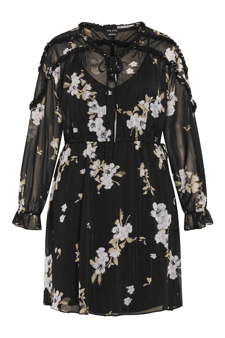 Nina Print Metallic Long Sleeve Dress, Alternate, color, FLORAL