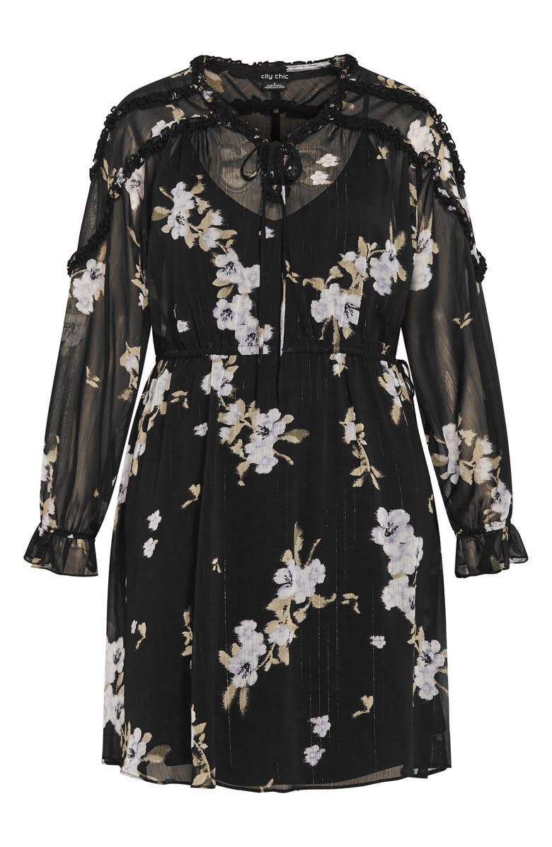 City Chic Nina Print Metallic Long Sleeve Dress, Alternate, color, Floral