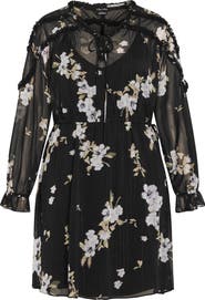 City Chic Nina Print Metallic Long Sleeve Dress