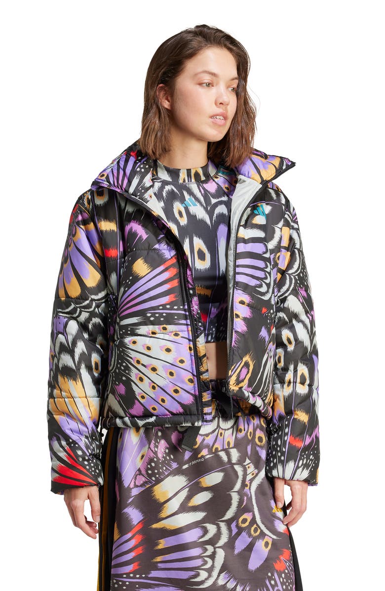 ADIDAS X FARM RIO x FARM Rio Colorfly Puffer Jacket, Alternate, color, Black/ Purple/ Lush Red