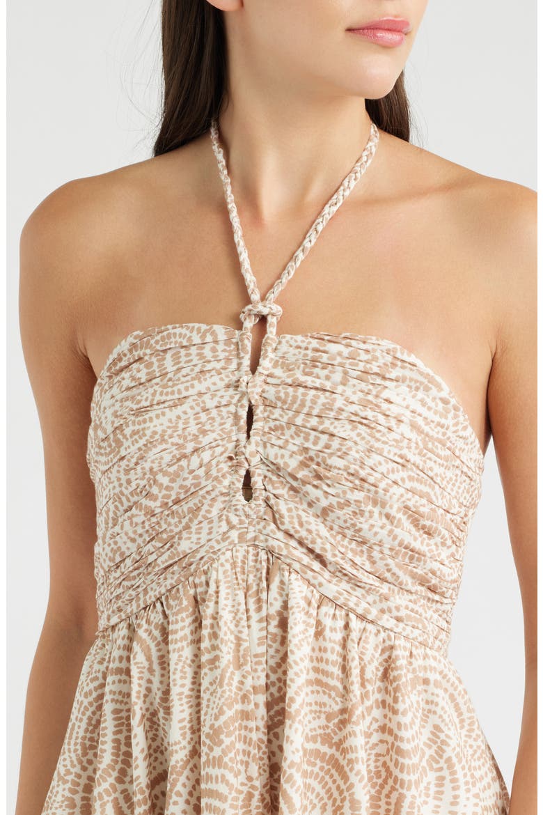 Ruched Cutout Halter Midi Dress, Alternate, color, BUTTERCREAM