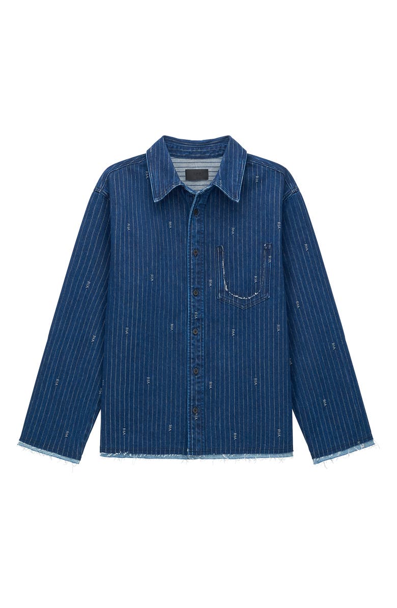 RtA Cleo Pinstripe Raw Edge Denim Button-Up Shirt, Main, color, Blue Pinstripe