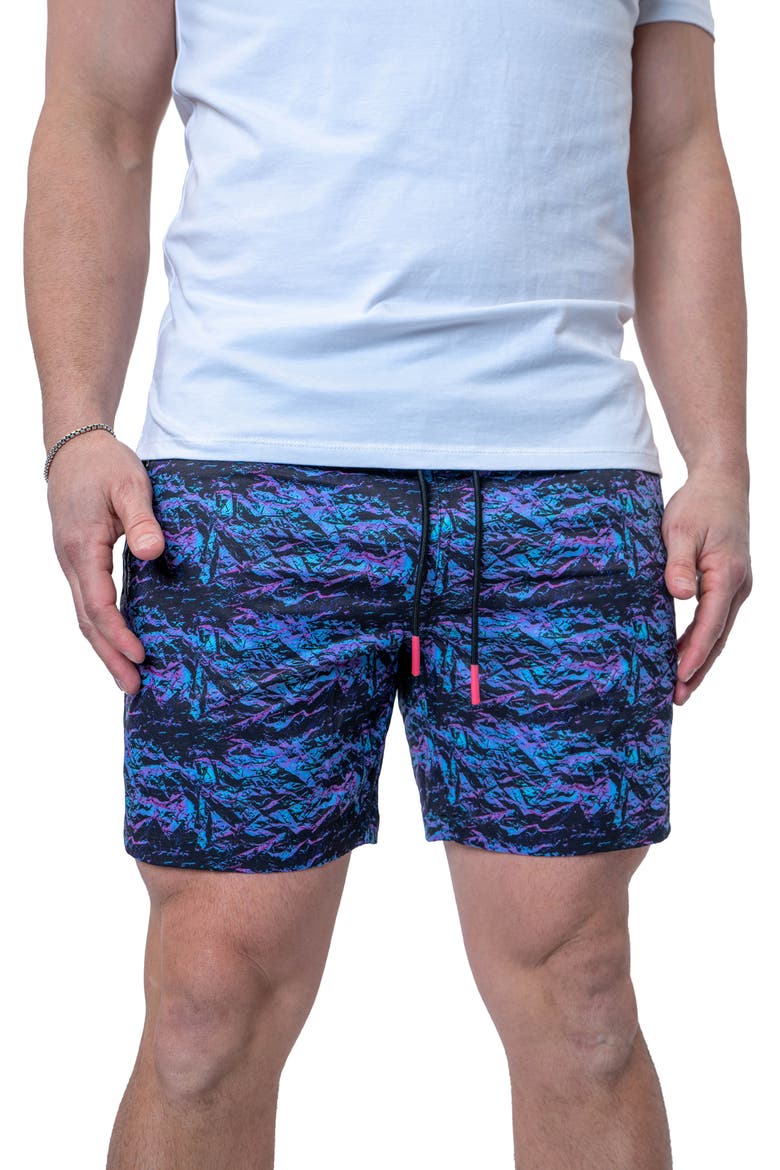 Swim Lion Purple Texture Swim Trunks, Main, color, BLACK