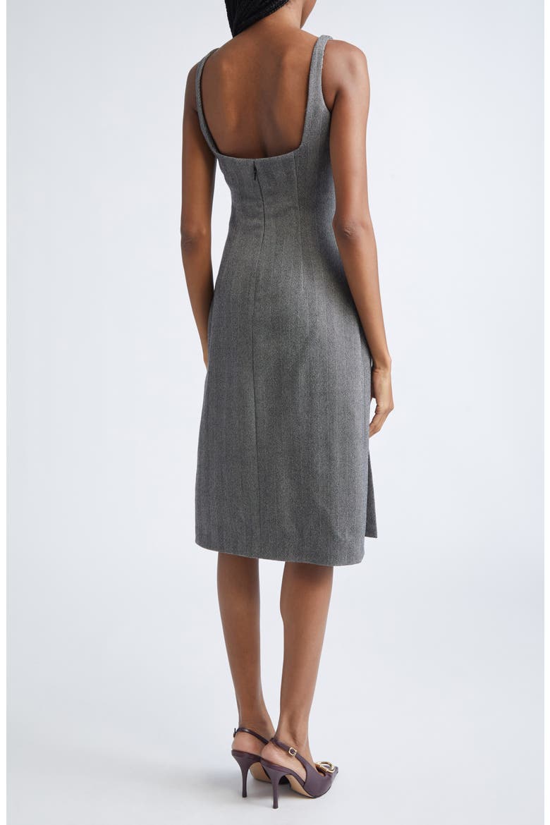 Sleeveless Herringbone Virgin Wool Blend Dress, Alternate, color, NERO/ WHITE SAND