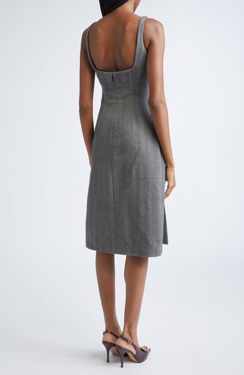 Ferragamo Sleeveless Herringbone Virgin Wool Blend Dress In Gray