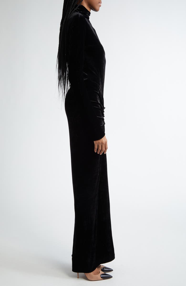 Alaïa Draped Long Sleeve Body-Con Velvet Dress, Alternate, color, 