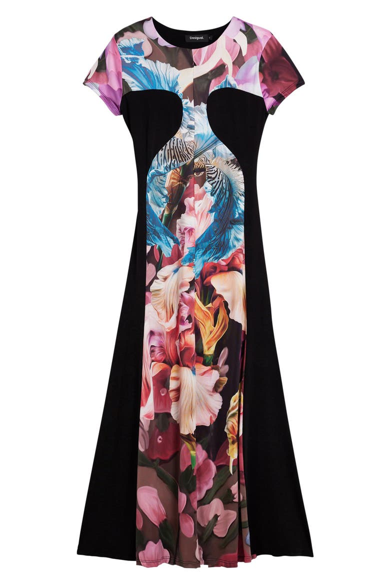 Print Short Sleeve Maxi Dress, Alternate, color, NAVY BLUE