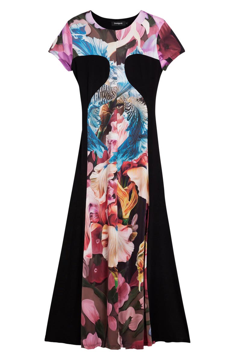 Desigual Print Short Sleeve Maxi Dress, Alternate, color, Navy Blue