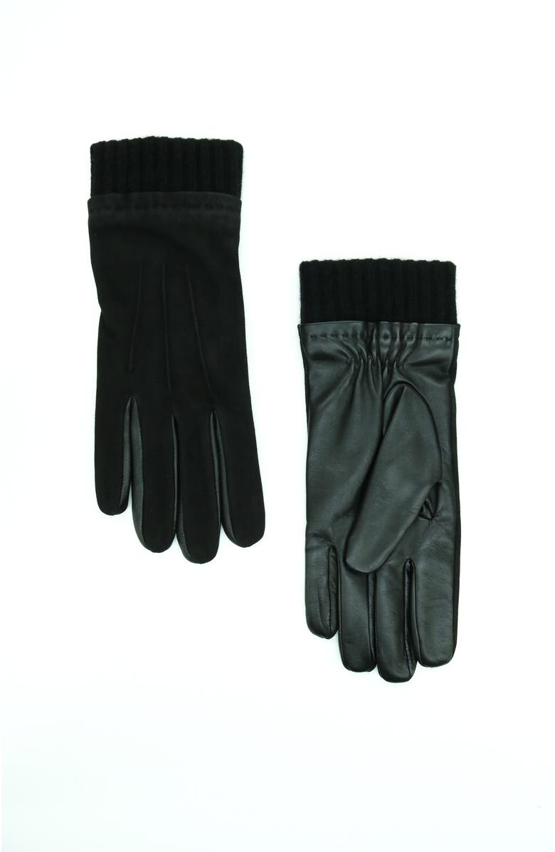 Portolano Suede and nappa leather gloves, Main, color, Black