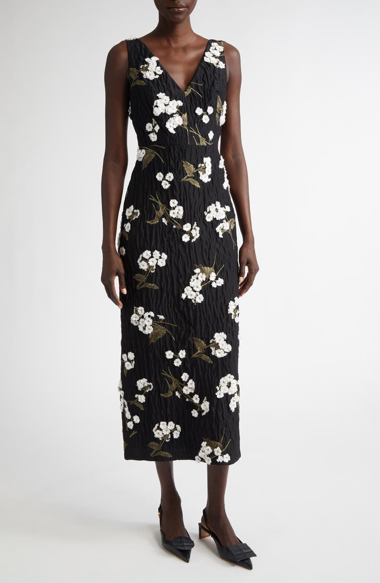 Erdem Floral Appliqué Cloqué Cocktail Dress, Main, color, 