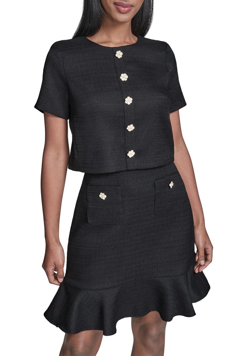 KARL LAGERFELD Ruffle Hem Popover Dress, Alternate, color, Black