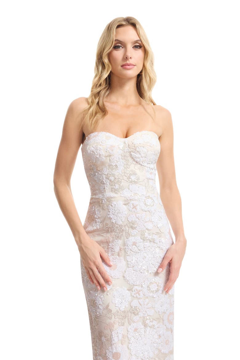 Vada Sequin Floral Strapless Column Gown, Alternate, color, OFF WHITE MULTI