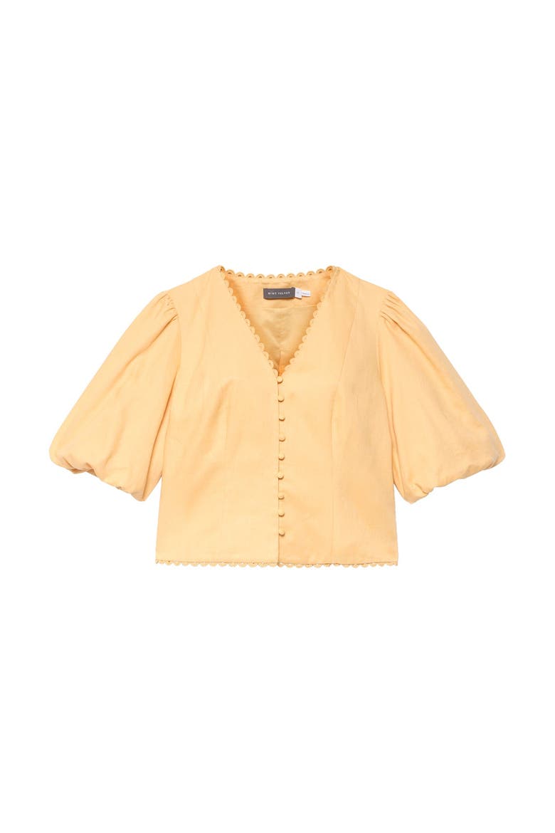 Linen Puff Sleeve Top, Alternate, color, Yellow